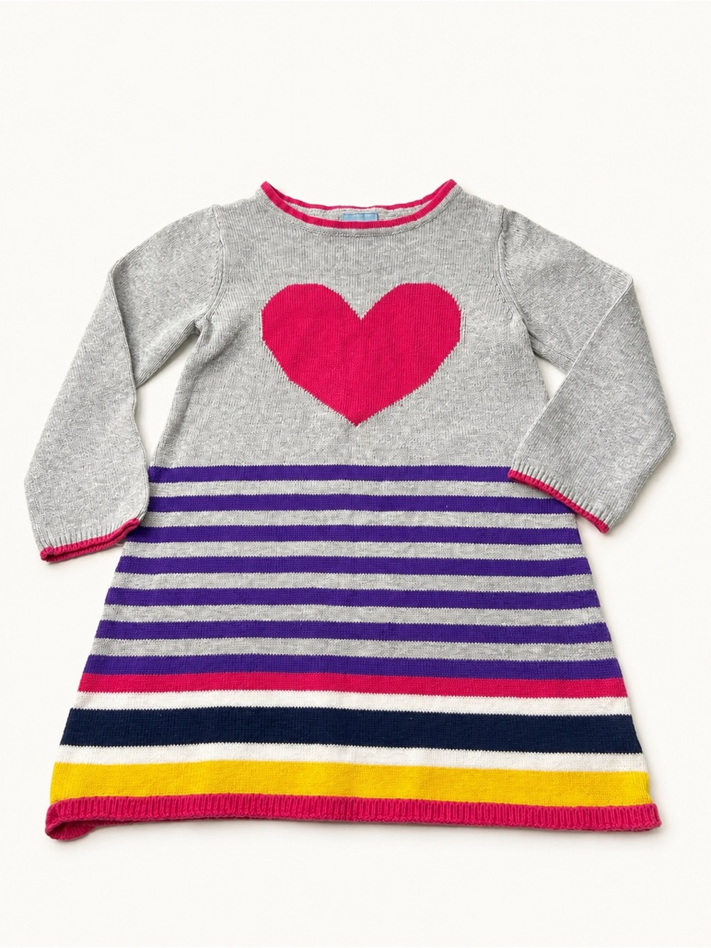 GAP Gray Knit Dress with Pink Heart and Multicolor Stripes